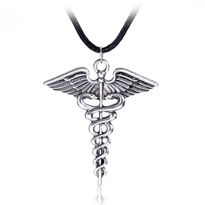 Caduceus Dark Silver Plated Necklace